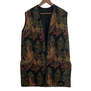 Handmade Vest Womens XL XXL Brown Green Tapestry 90s Mom Tunic Dogs Nature